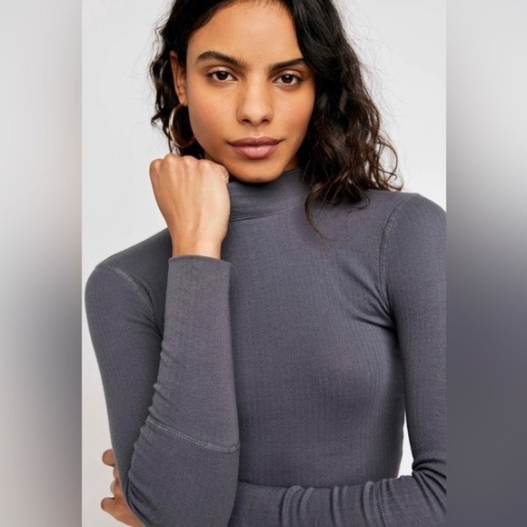 Free People Rickie Mock Neck Top in Charcoal - Picture 2 of 4